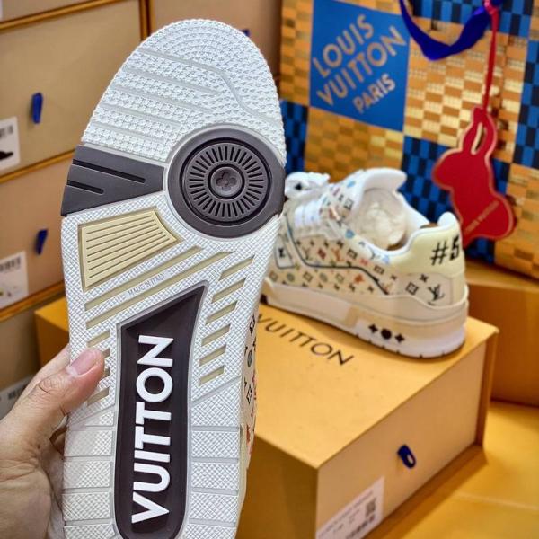 Giày Louis Vuitton Lv Trainer #54 Monogram-printed Grained Calf Leather Beige Best Quality