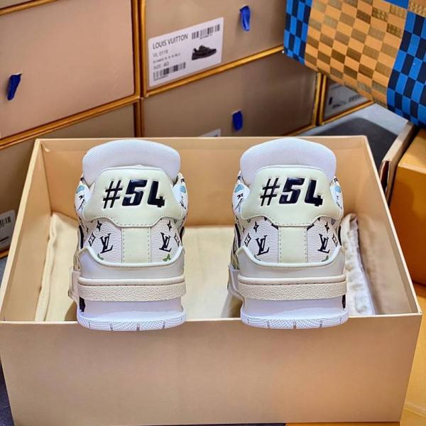 Giày Louis Vuitton Lv Trainer #54 Monogram-printed Grained Calf Leather Beige Best Quality