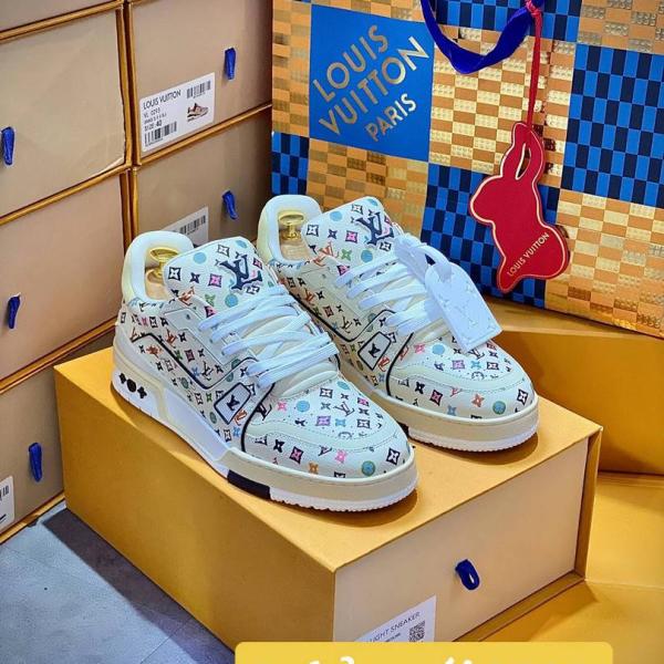 Giày Louis Vuitton Lv Trainer #54 Monogram-printed Grained Calf Leather Beige Best Quality