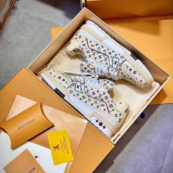 Giày Louis Vuitton Lv Trainer #54 Monogram-printed Grained Calf Leather Beige Best Quality