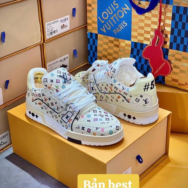 Giày Louis Vuitton Lv Trainer #54 Monogram-printed Grained Calf Leather Beige Best Quality