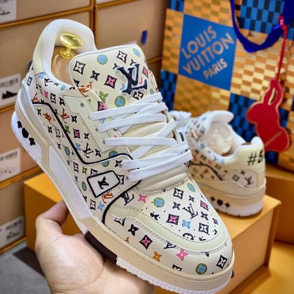 Giày Louis Vuitton Lv Trainer #54 Monogram-printed Grained Calf Leather Beige Best Quality