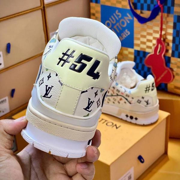 Giày Louis Vuitton Lv Trainer #54 Monogram-printed Grained Calf Leather Beige Best Quality