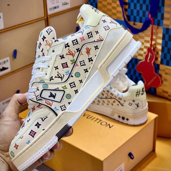 Giày Louis Vuitton Lv Trainer #54 Monogram-printed Grained Calf Leather Beige Best Quality