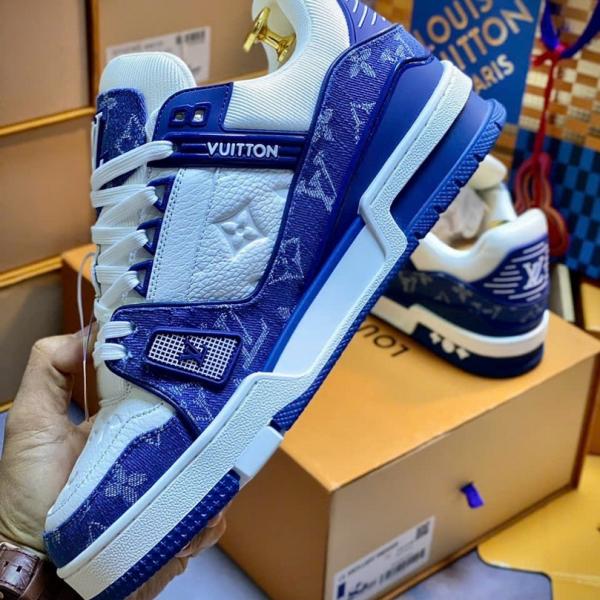 Giày Louis Vuitton LV Trainer Monogram Denim White Blue Best Quality