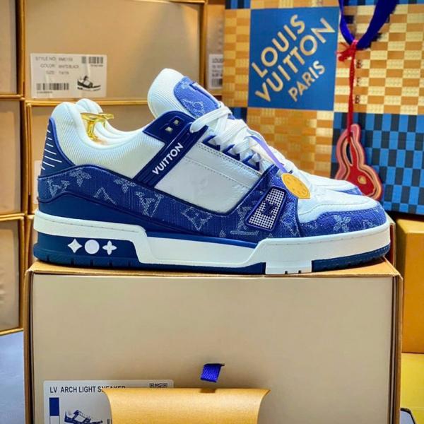 Giày Louis Vuitton LV Trainer Monogram Denim White Blue Best Quality