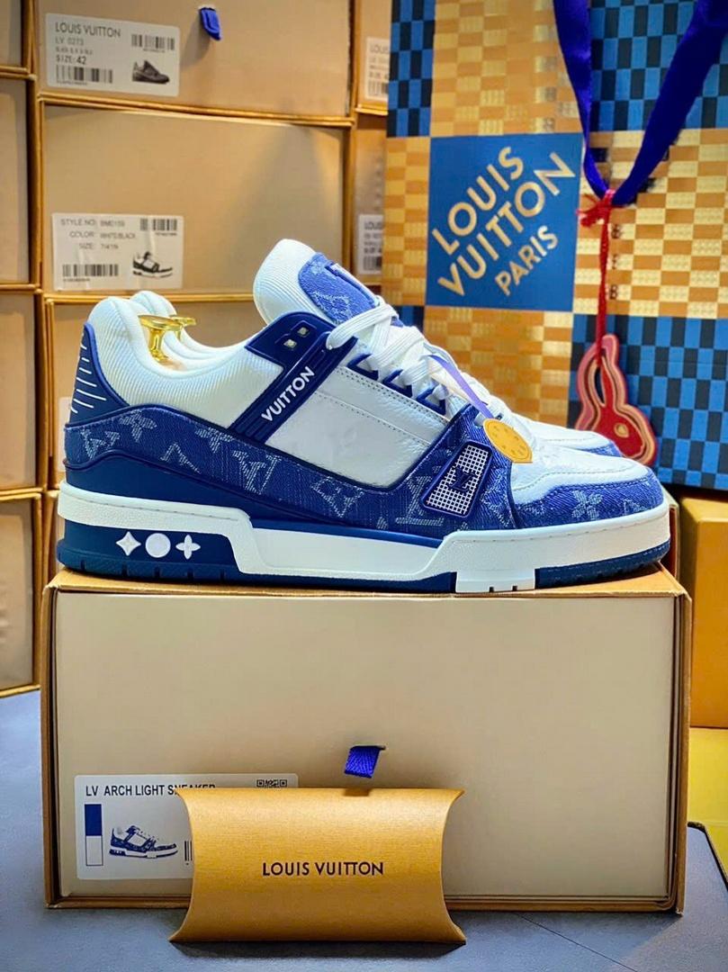 Giày Louis Vuitton LV Trainer Monogram Denim White Blue Best Quality