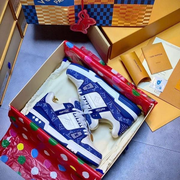 Giày Louis Vuitton LV Trainer Monogram Denim White Blue Best Quality