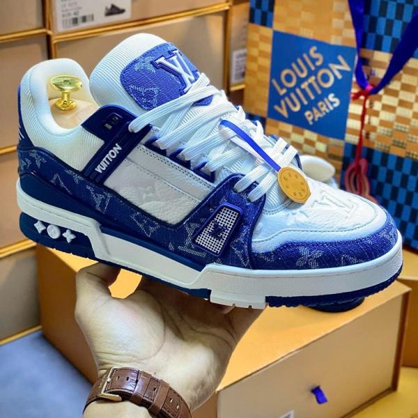 Giày Louis Vuitton LV Trainer Monogram Denim White Blue Best Quality