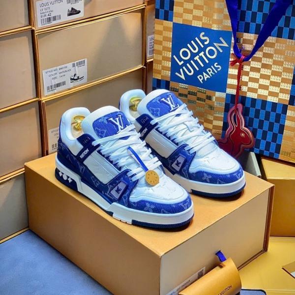 Giày Louis Vuitton LV Trainer Monogram Denim White Blue Best Quality