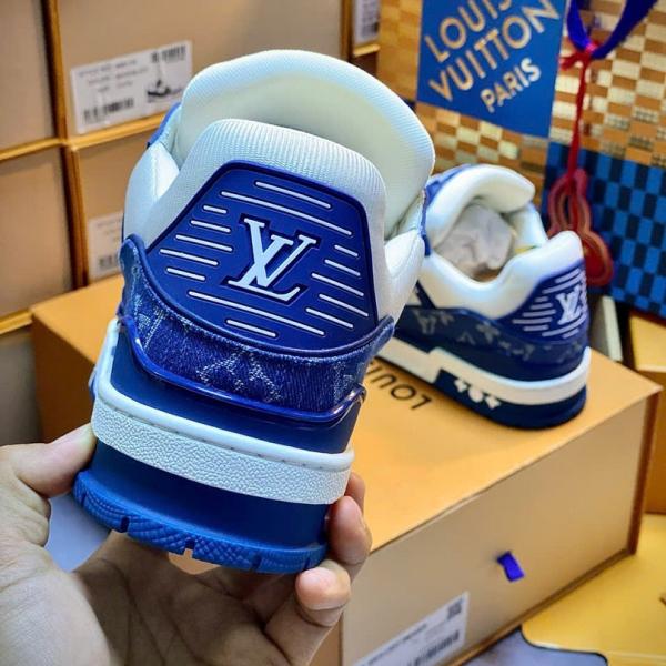 Giày Louis Vuitton LV Trainer Monogram Denim White Blue Best Quality