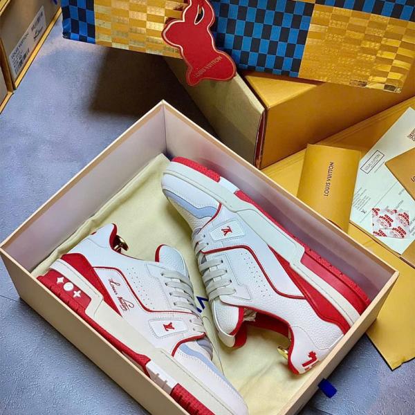 Giày Louis Vuitton Trainer #54 Signature White Red Best Quality