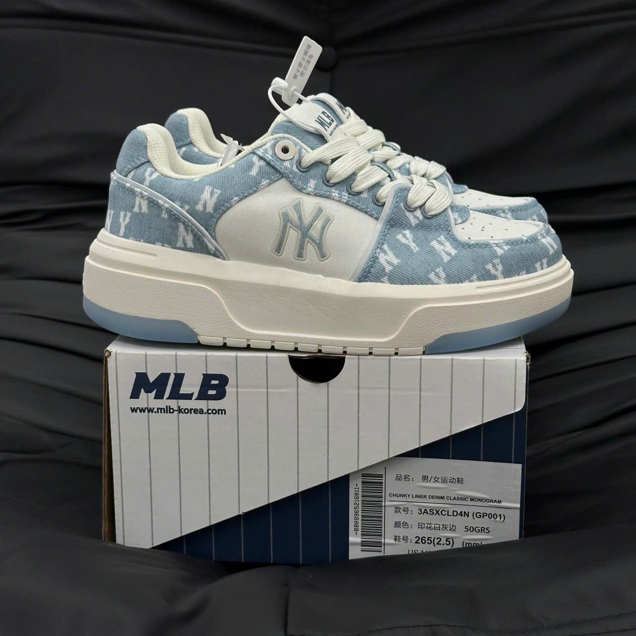 Giày MLB Korea Chunky Liner Denim Classic Mono New York Yankees Skyblue