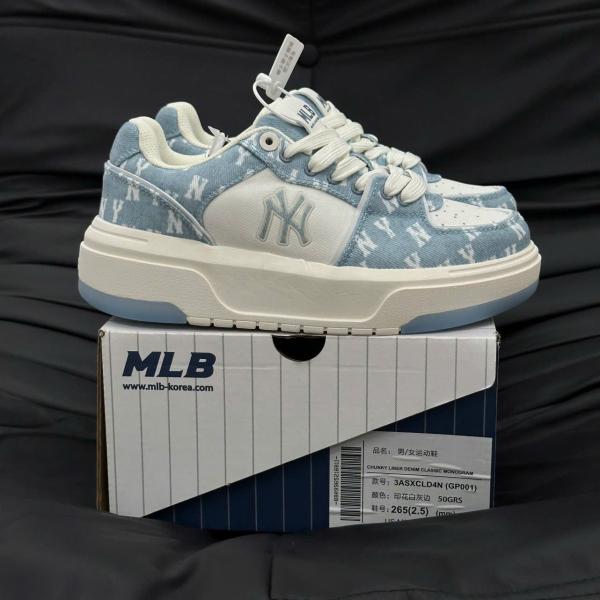 Giày MLB Korea Chunky Liner Denim Classic Mono New York Yankees Skyblue