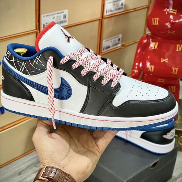 Giày Nike Air Jordan 1 Low ‘White Industrial Blue Siren Red’ Like Auth (Sashiko)