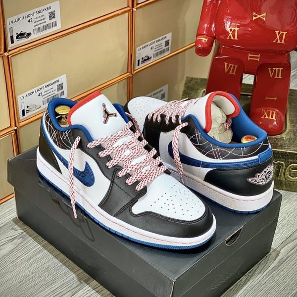 Giày Nike Air Jordan 1 Low ‘White Industrial Blue Siren Red’ Like Auth (Sashiko)
