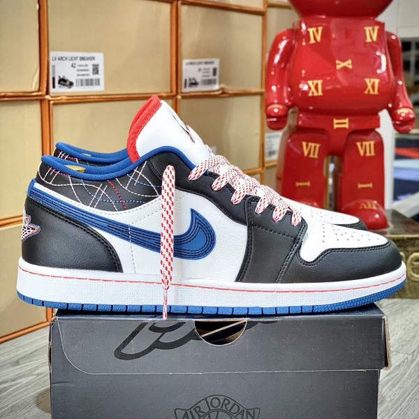 Giày Nike Air Jordan 1 Low ‘White Industrial Blue Siren Red’ Like Auth (Sashiko)