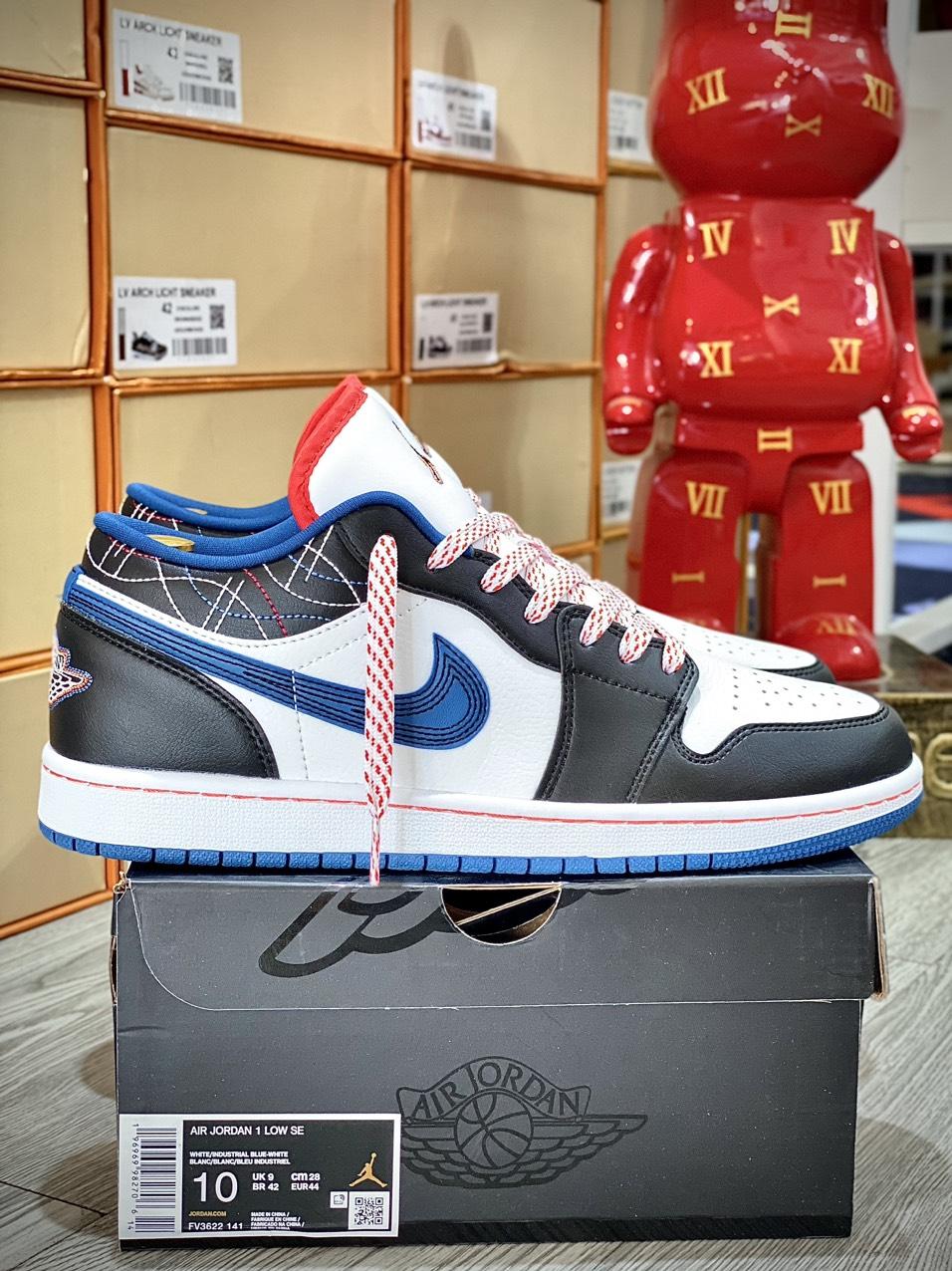 Giày Nike Air Jordan 1 Low ‘White Industrial Blue Siren Red’ Like Auth (Sashiko)