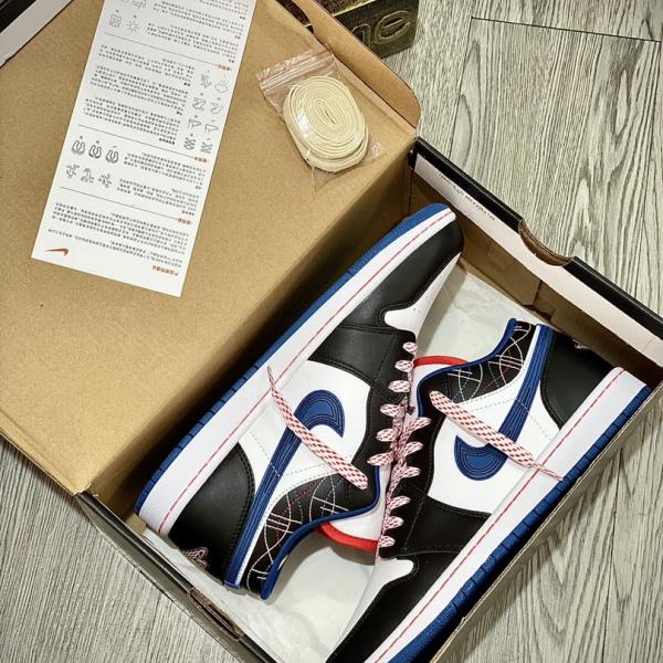 Giày Nike Air Jordan 1 Low ‘White Industrial Blue Siren Red’ Like Auth (Sashiko)