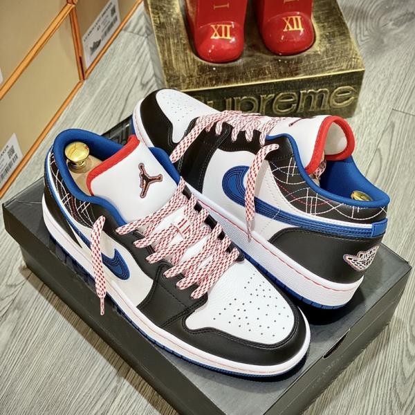 Giày Nike Air Jordan 1 Low ‘White Industrial Blue Siren Red’ Like Auth (Sashiko)