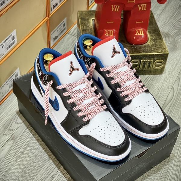 Giày Nike Air Jordan 1 Low ‘White Industrial Blue Siren Red’ Like Auth (Sashiko)