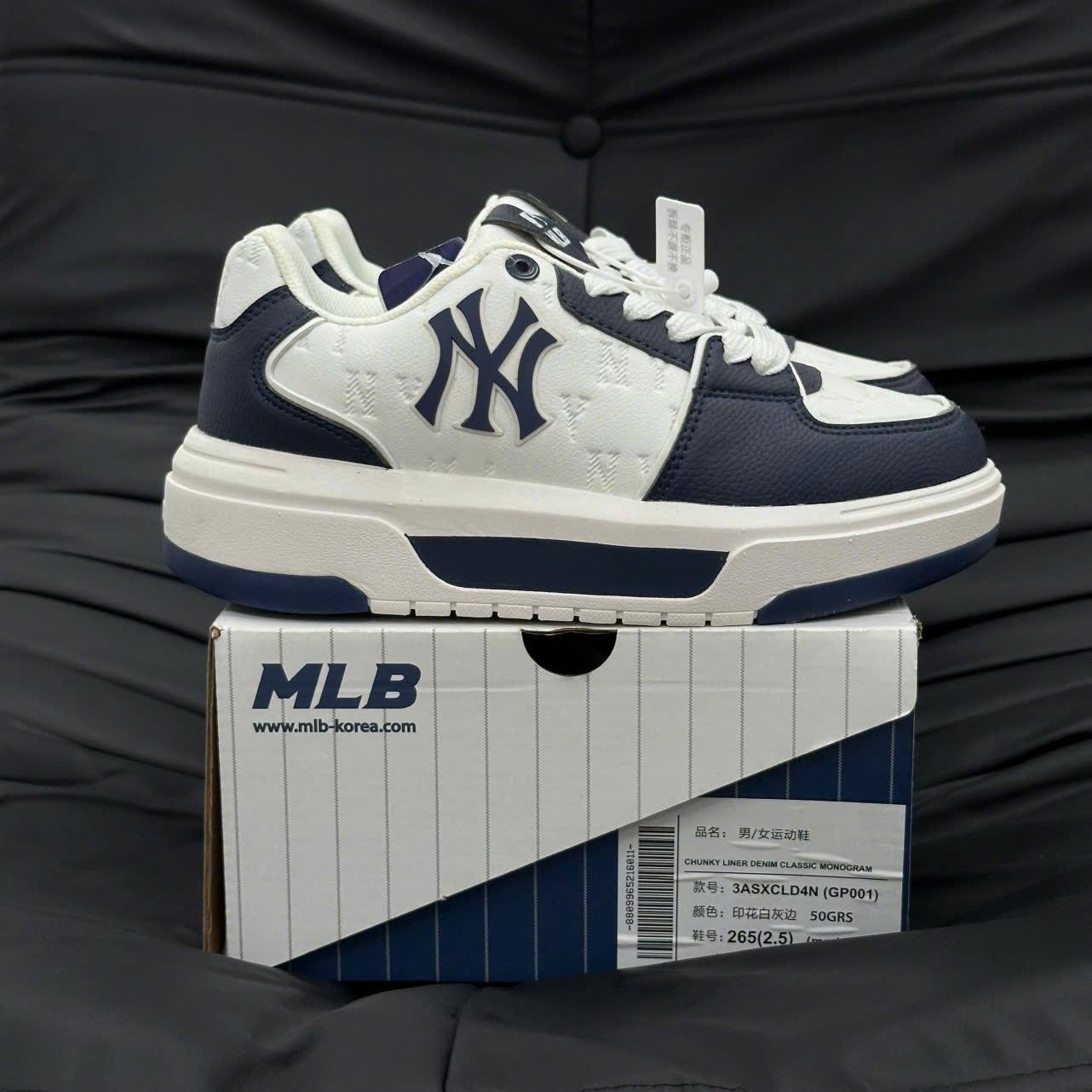 Giày MLB Korea Chunky Liner Denim Classic Mono New York Yankees Navy