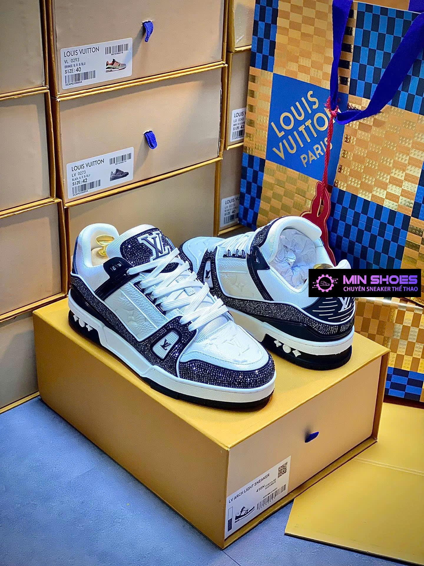 Giày Louis Vuitton LV Trainer 54 Swarovsk Crystals Black