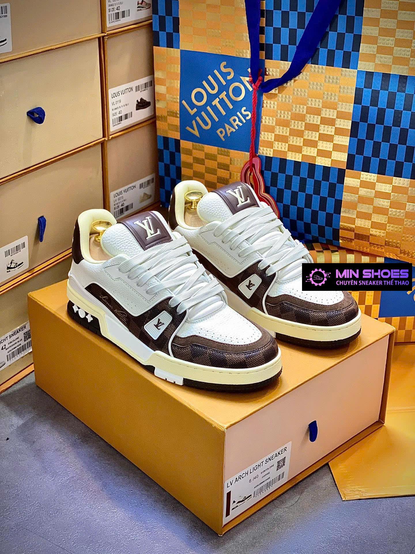 Giày LV Trainers Damier Logo #54 Brown_Cream